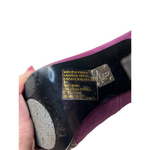 BAKERS Purple Suede Peep-Toe Heel Size 8.5 Paisley Bow & 4" Stiletto Heel - Picture 8 of 8